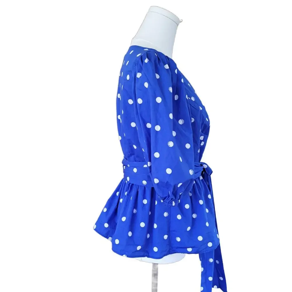 Lilly Pulitzer Kara Cotton Wrap Top Blue Dot Grotto Hotter Spot Sz 6 Puff Sleeve